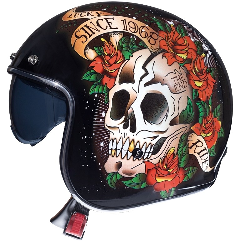 Casco Moto Jet Vintage MT Helmets Le Mans SV 2 Skull \u0026 Roses A1 Nero Rosso  Vendita Online - Outletmoto.eu